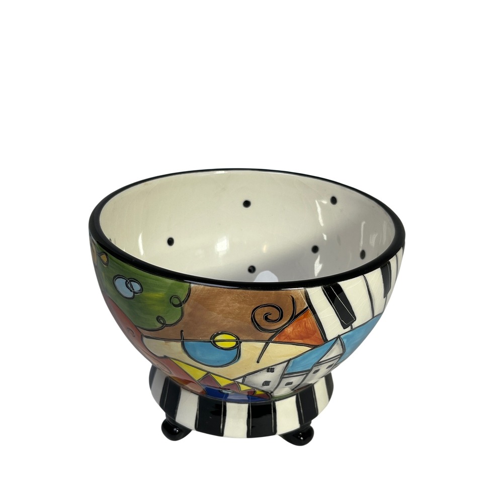 Studio Designworks Hand Painted Footed Bowl Musical Abstract Art Ceramic Decor